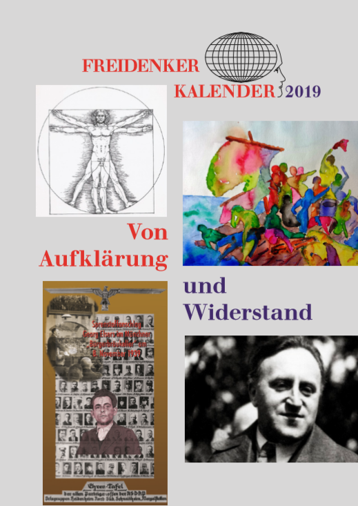 Umschlag Freidenker:innen Kalender 2019 "Von Auflärunf und Widerstand"